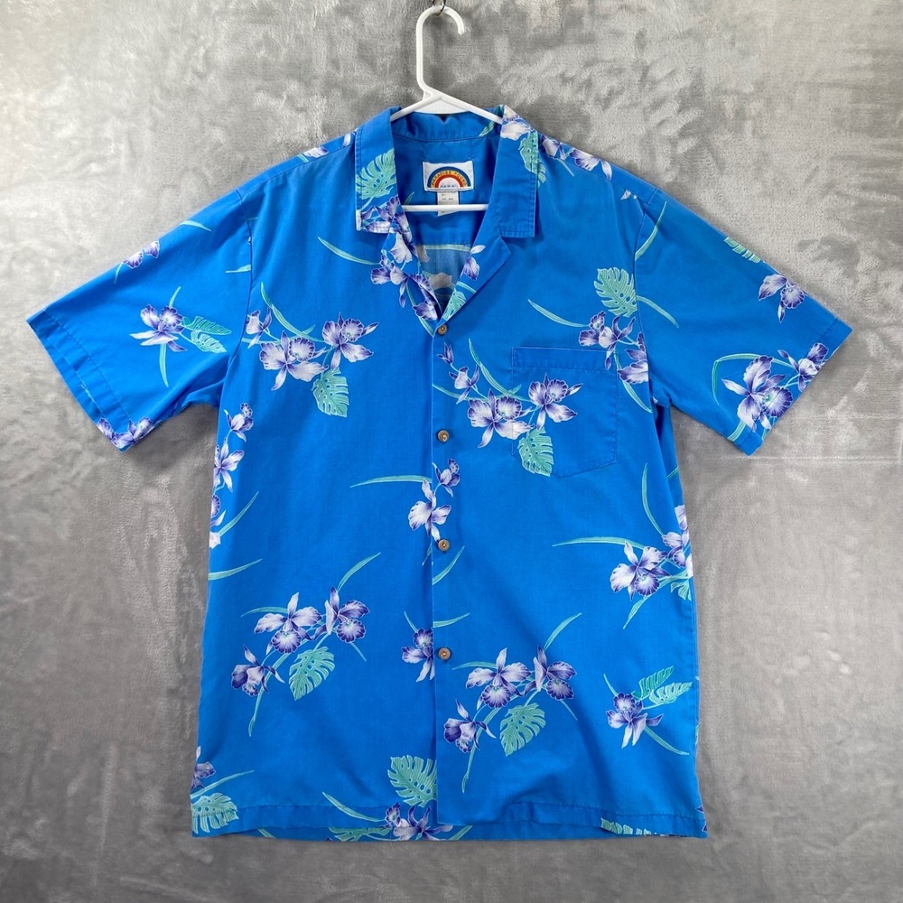 VTG Paradise Found Hawaiian Shirt Mens Medium Button Up Orchid Floral Vintage